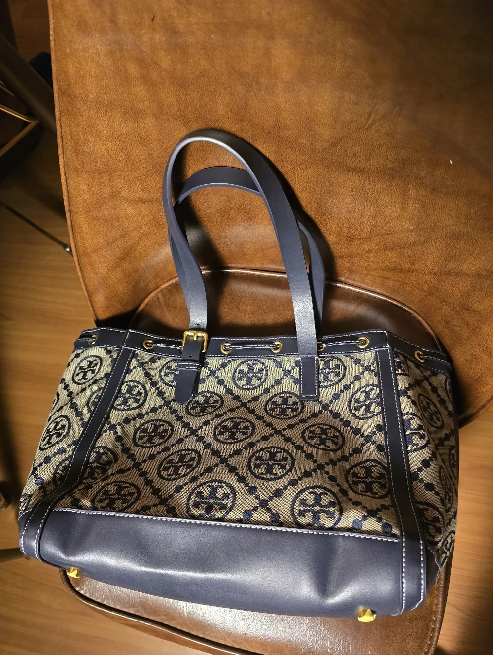 Tory Burch T Monogram Jacquard Tote Bag - Navy Blue